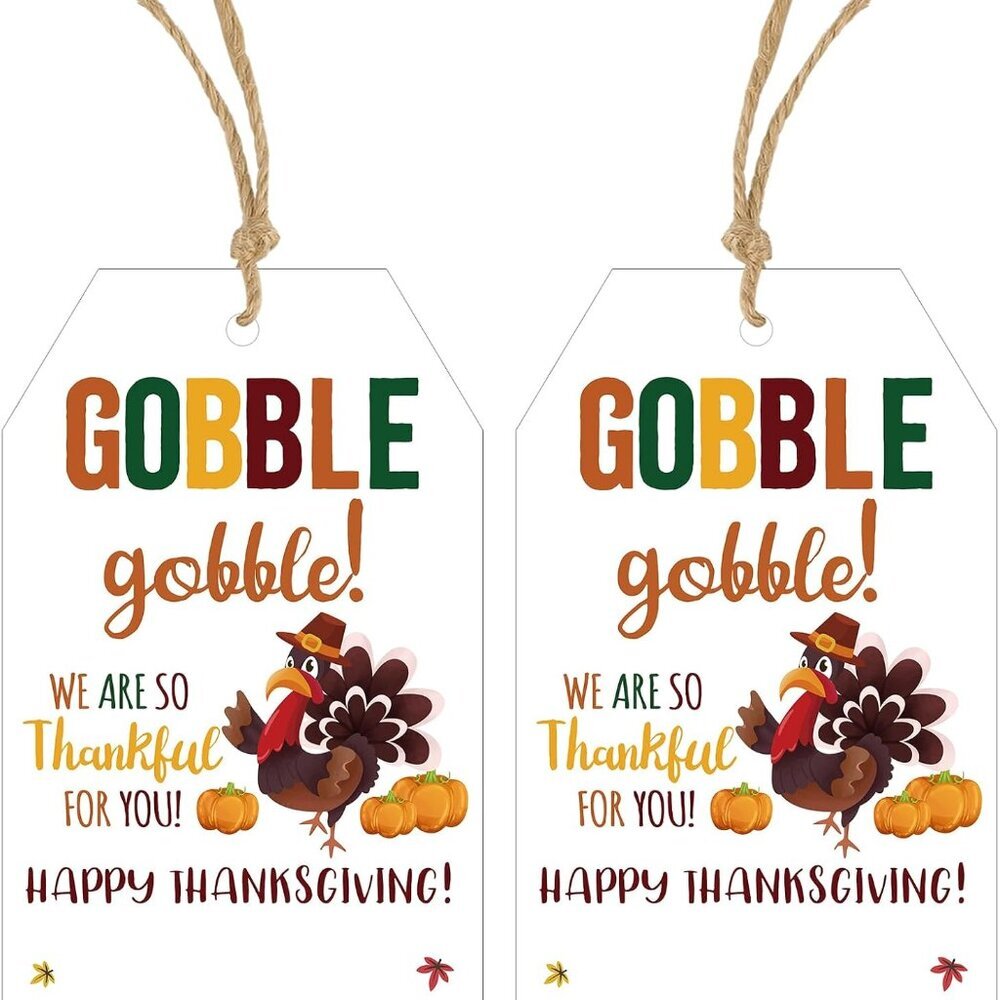 Thanksgiving Gift Tags with String - 50Pcs Happy Thanksgiving Tag Turkey Gobble